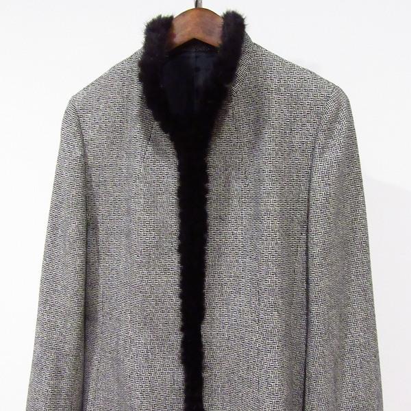 wnc レリアン Leilian ジャケット 9 黒 白 総柄 ミンクファー スタンド