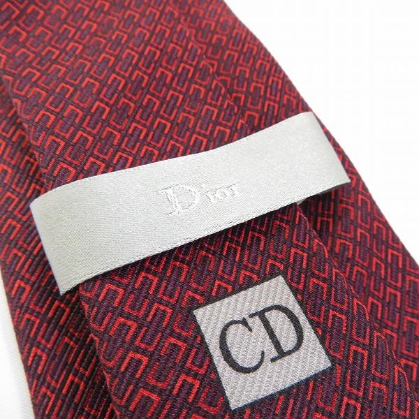 ae ディオール Dior ネクタイ 赤系 エンジ系 総柄 シルク イタリア製
