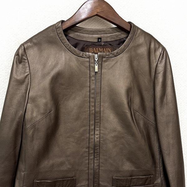 wnc バルマン BALMAIN ジャケット 11 ブロンズ レザー 羊革 光沢