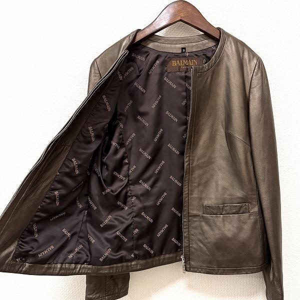 wnc バルマン BALMAIN ジャケット 11 ブロンズ レザー 羊革 光沢