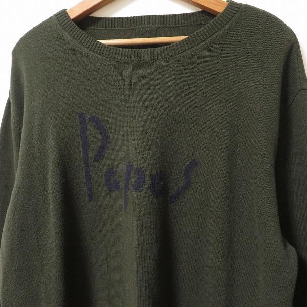 PAPAS（パパス） #wnc ニット セーター L カーキ系 シルク混 ロゴ