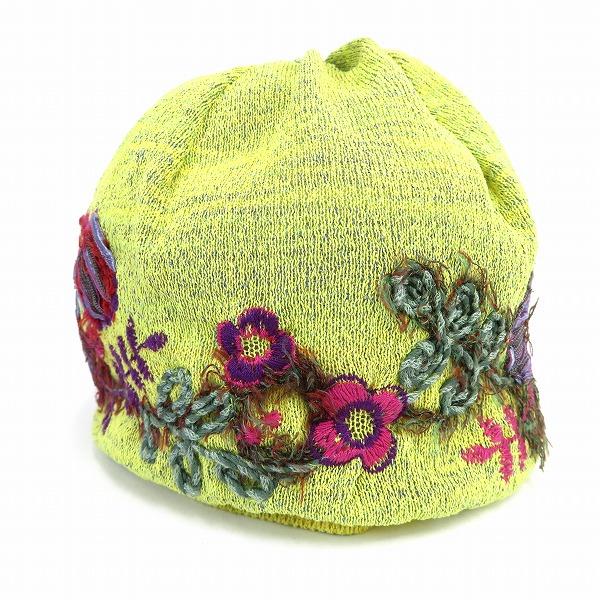 ah マサキキョウコ Masaki Kyoko ニット帽 F 黄色系 マルチ 花刺繍