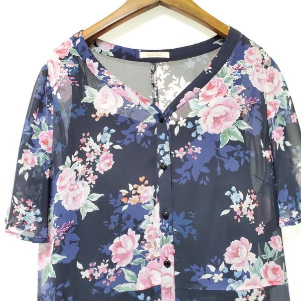snc ローズティアラ Rose Tiara ワンピース 46 紺 ピンク 緑 花柄 半袖