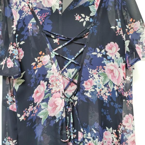 snc ローズティアラ Rose Tiara ワンピース 46 紺 ピンク 緑 花柄 半袖