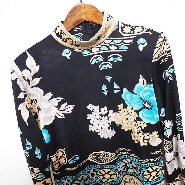 anc レオナール LEONARD カットソー LL モックネック バックジップ 花