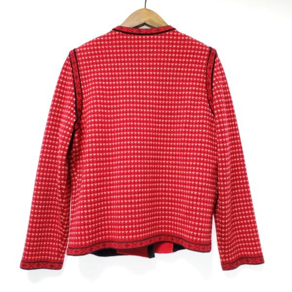 美品 イヴサンローラン ステッチ ボタン ニットジャケット ノーカラー レッド 美品 イヴサンローラン ステッチ ボタン ニットジャケット ノー