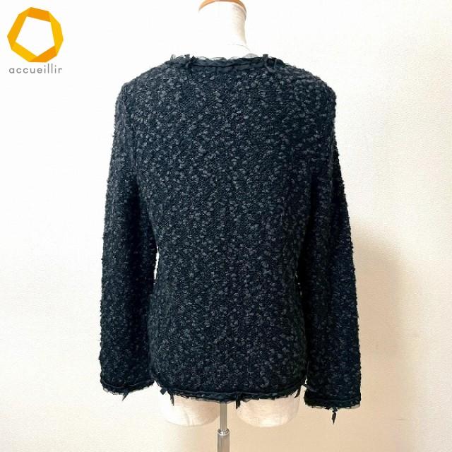 wnc インゲボルグ INGEBORG ジャケット 9 黒 ツイード リボン レース 
