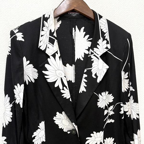 【新品】レオナール LEONARD コート 薄手 ジャケット 黒 花柄 匿名配送 anc レオナール LEONARD ジャケット M 黒 白 花柄 薄手