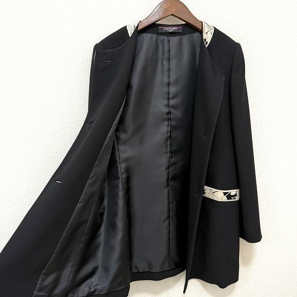 anc レオナール LEONARD ジャケット 9AR 黒 アイボリー 金ボタン