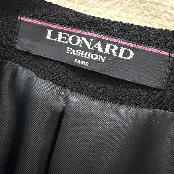 レオナール　ノーカラージャケット　金ボタン　9 ブラック　黒 anc レオナール LEONARD ジャケット 9AR 黒 アイボリー 金ボタン ノー