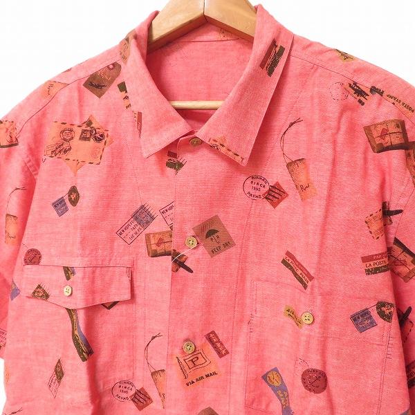 PAPAS（パパス） #snc 半袖シャツ M ピンク系 手紙柄 美品 メンズ