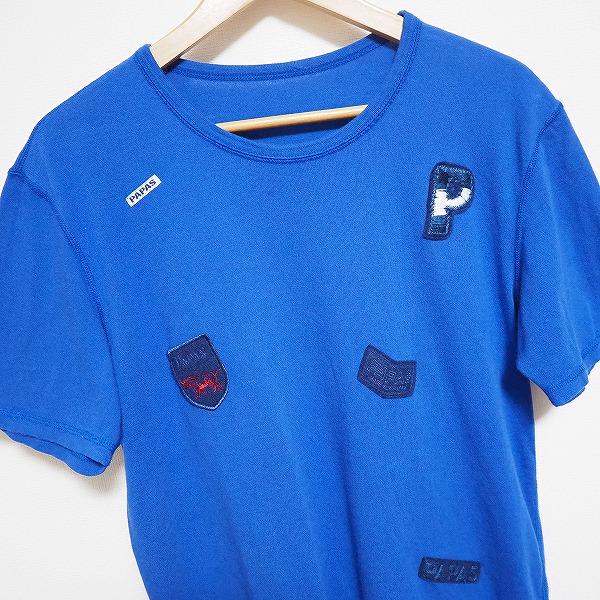 snc パパス Papas カットソー Tシャツ 48 青 半袖 ワッペン ロゴ