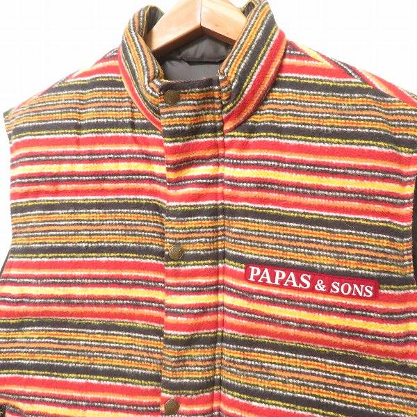 wnc パパス Papas ダウンベスト ベスト ジレ L 黄 赤 白 ボーダー
