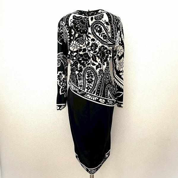 レオナール ペイズリー柄 袖 シルク混 ギャザー風 ロング ワンピース M  