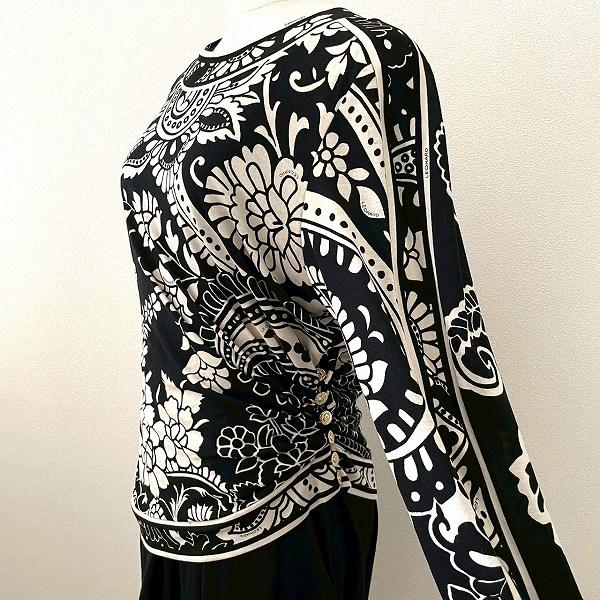 axc レオナール LEONARD ワンピース L 黒 アイボリー シルク混 花柄 