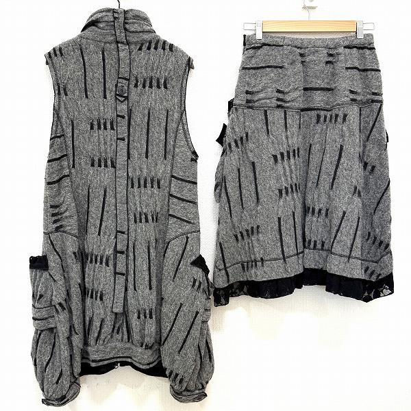 #wnc エイココンドウ EIKO KONDO セットアップ 42 グレー 黒 ツーピース ノーカラー ジップアップ 柄 大きいサイズ レディース [948246]_1