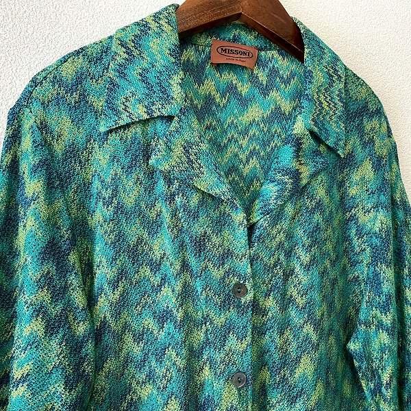 snc ミッソーニ MISSONI カーディガン 46 緑系 黄 ニット 半袖