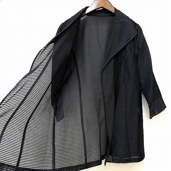 anc レリアン Leilian ジャケット 9 黒 シースルー シルク混 ボーダー