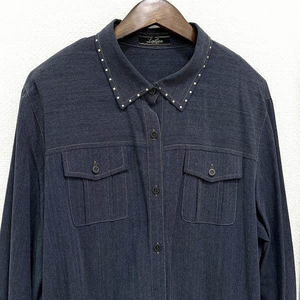 ☆美品☆レリアン スタンドカラーブルゾン 麻混 デニム調 紺13+大きい