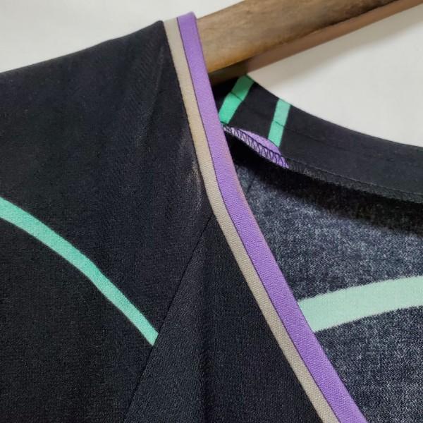 snc レオナール LEONARD ワンピース LL 黒 紫 Vネック 花柄 半袖