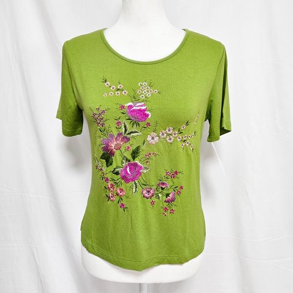 snc 洋服屋 Youfukuya カットソー 黄緑 ピンク Tシャツ 刺繍 花柄