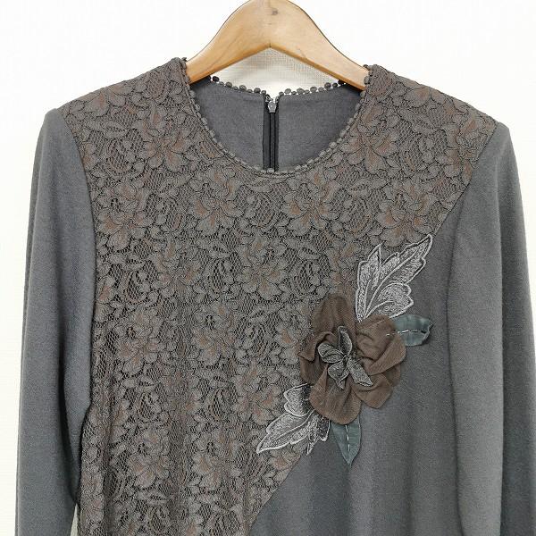 へっぽこ先生　お花装飾　ロングワンピース　コート　レース　お花ボタン　前開き wnc へっぽこ先生 ワンピース 長袖 ロング 花モチーフ 花柄 バック