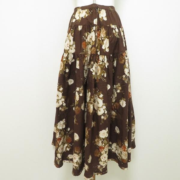anc カネコイサオ KANEKO ISAO スカート 茶 花柄 ロング フレア フリル