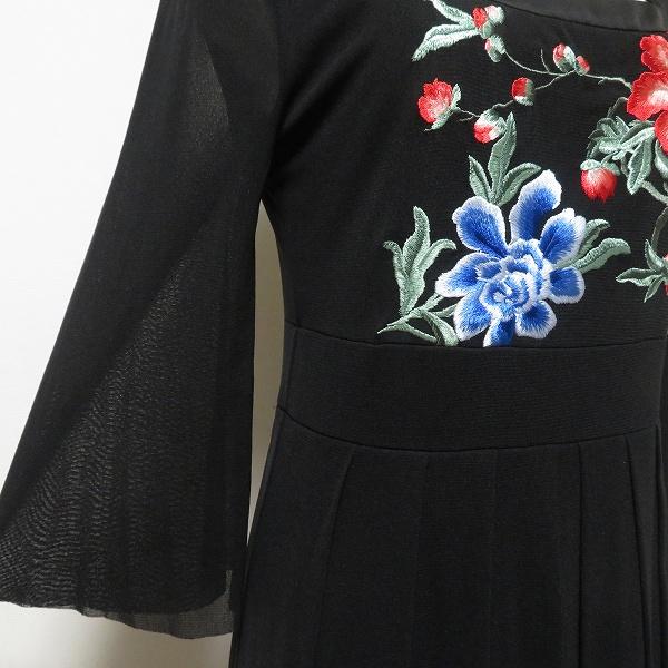 Vivienne Tam 紫色 花刺繍 半袖 ひざ丈ツーピース Vivienne Tam 紫色 花刺繍 半袖 ひざ丈ツーピース 花柄Aライン