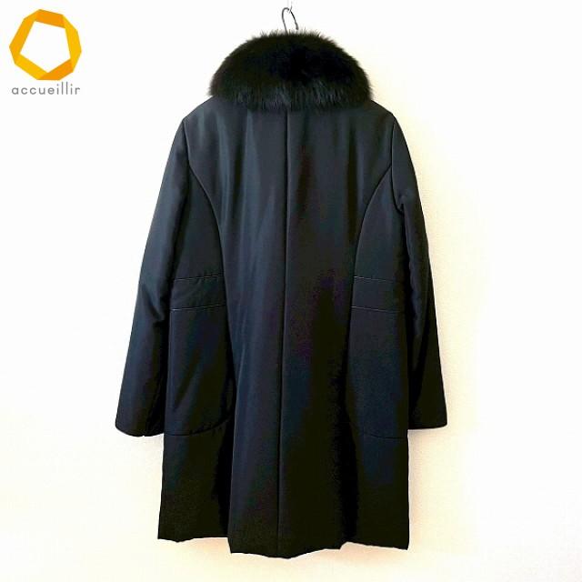 wnc レリアン Leilian コート 9 黒 フォックスファー付き シルクコート 