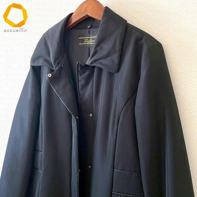 レリアン 中綿 コート wnc レリアン Leilian コート 9 黒 フォックスファー付き シルクコート