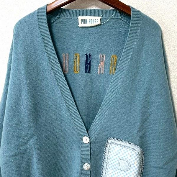 wnc ピンクハウス PINKHOUSE カーディガン 緑系 ニット ラム ロゴ 美品