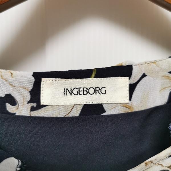 anc インゲボルグ INGEBORG ワンピース フレア 花柄 レース 9 紺 白