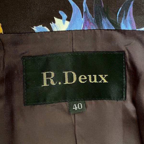 anc アールドゥ R.Deux ジャケット 40 青 こげ茶 マルチ シルク 花柄 