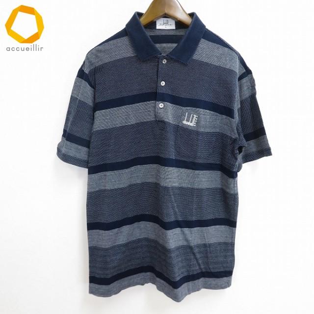 sx ダンヒル スポーツ Dunhill Sport ポロシャツ L 紺 グレー ボーダー