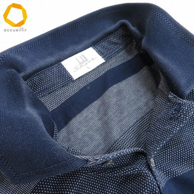 sx ダンヒル スポーツ Dunhill Sport ポロシャツ L 紺 グレー ボーダー