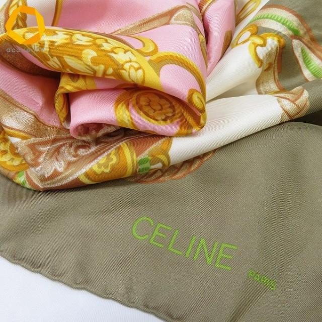 axe セリーヌ CELINE 大判 スカーフベージュ ピンク マルチ ベルト柄