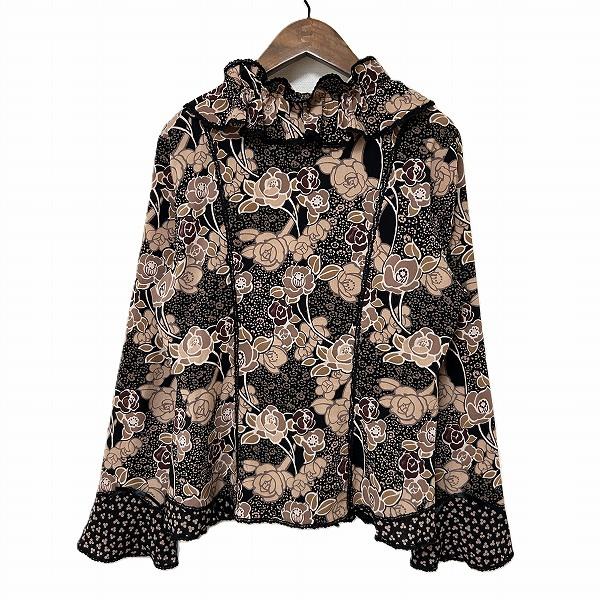 anc インゲボルグ INGEBORG シャツ ブラウス M 黒 茶色 ベージュ 花柄