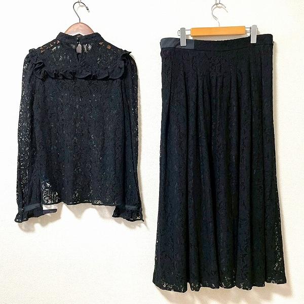 #anc ロイスクレヨン LoisCRAYON セットアップ ツーピース M 黒 レース レースアップ タグ付き シルク使い レディース [961875]_1