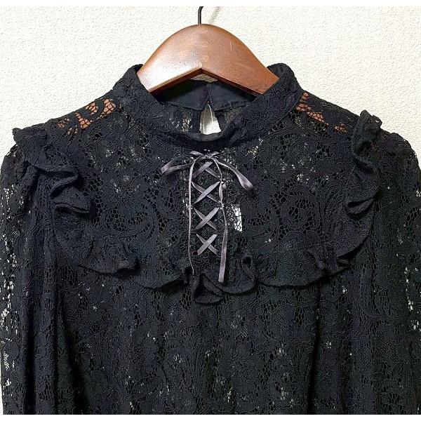 #anc ロイスクレヨン LoisCRAYON セットアップ ツーピース M 黒 レース レースアップ タグ付き シルク使い レディース [961875]_2