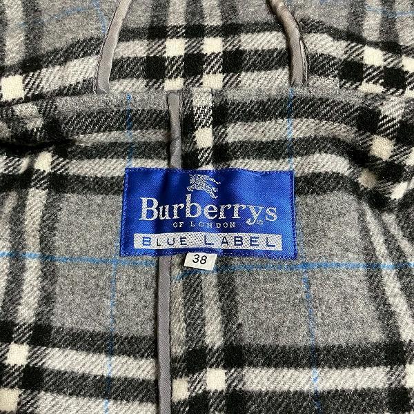 バーバリーブルーレーベル ダッフルコート ノバチェック グレー 38/Mサイズ バーバリーブルーレーベル ダッフルコート ノバチェック グレー フード