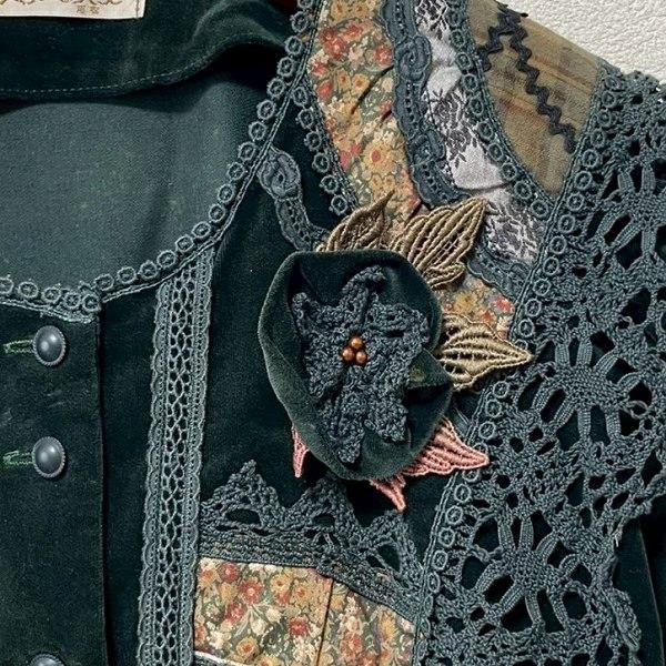 #wnc ヘッポコセンセイ へっぽこ先生 セットアップ ツーピース 緑系 ベロア調 レース 刺繍 花モチーフ レディース [962915 ...