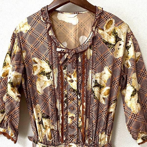 snc ピンクハウス PINKHOUSE ワンピース 茶系 ロング チェック くま
