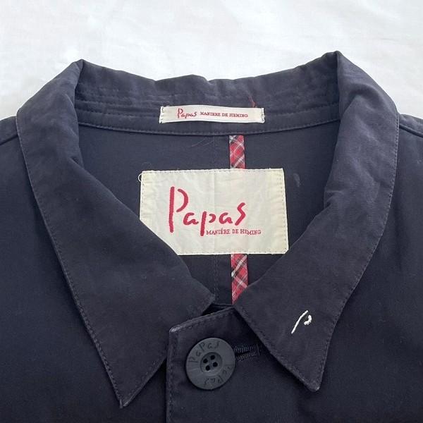 anc パパス Papas コート L 濃紺 トレンチコート ロング 刺繍 メンズ