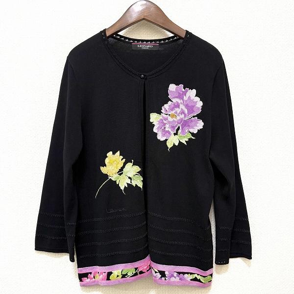専用　LEONARD レオナール 花柄カーディガン ジャケット　2点 anc レオナール LEONARD カーディガン LL 黒系 マルチ ニット 花柄