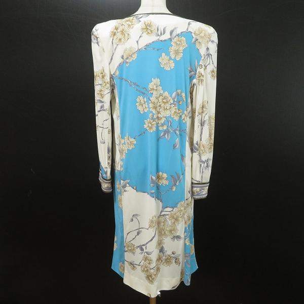 anc レオナール LEONARD ワンピース 42 白系 水色 ベージュ シルク