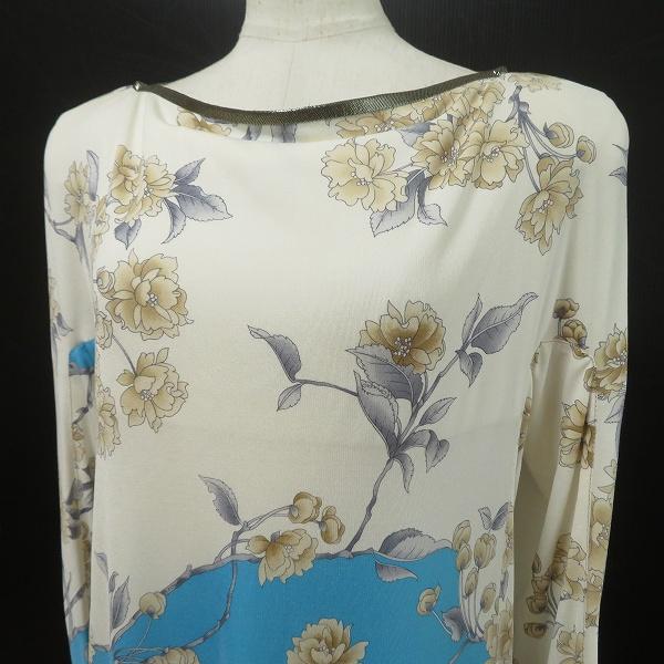 anc レオナール LEONARD ワンピース 42 白系 水色 ベージュ シルク