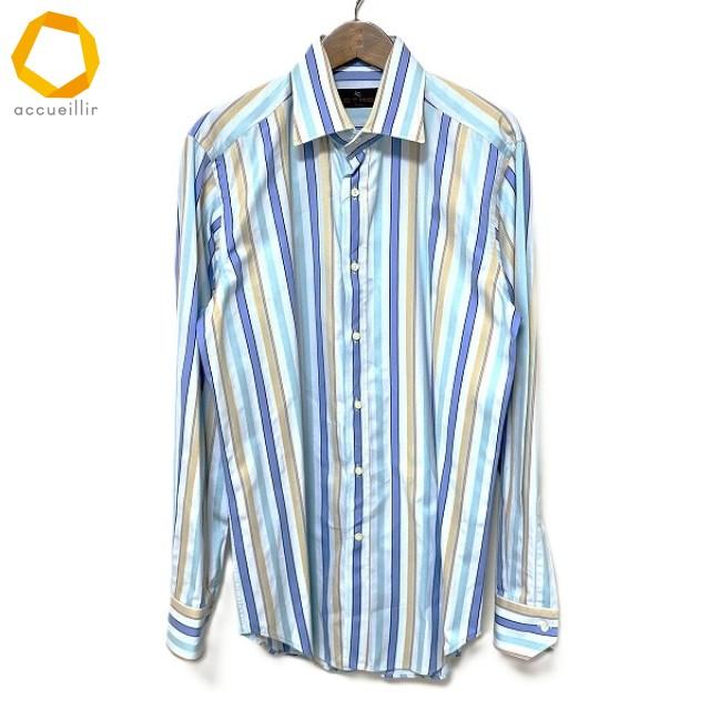 #anc エトロ ETRO 長袖シャツ 39 水色 マルチ ストライプ イタリア製 メンズ [968183] : アクイールヤフーショップ ...