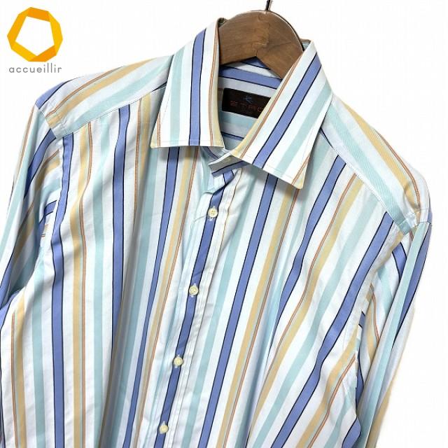 #anc エトロ ETRO 長袖シャツ 39 水色 マルチ ストライプ イタリア製 メンズ [968183] : アクイールヤフーショップ ...