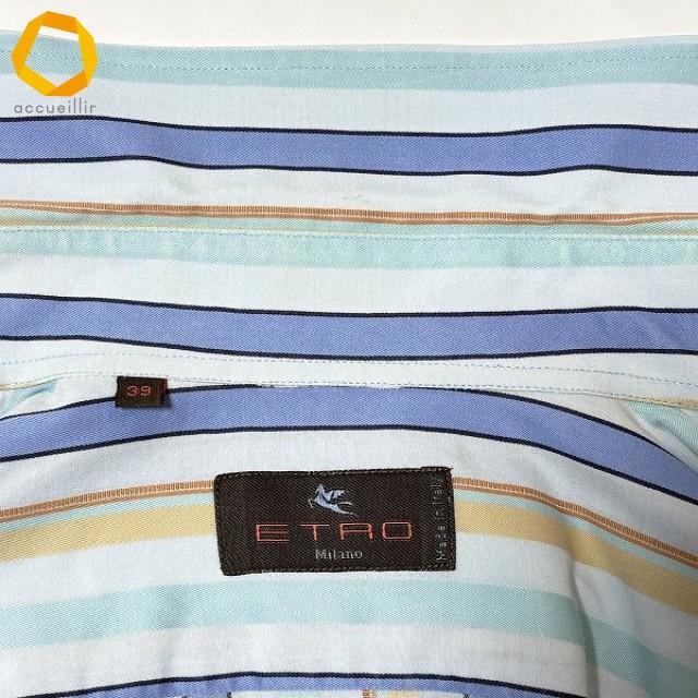 #anc エトロ ETRO 長袖シャツ 39 水色 マルチ ストライプ イタリア製 メンズ [968183] : アクイールヤフーショップ ...