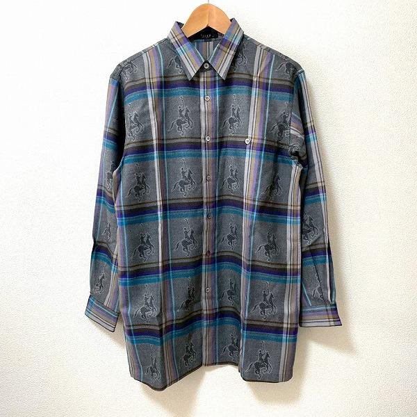 #wnc ライカ RAIKA NEW BASIC 長袖シャツ M 黒 グレー 青 マルチ チェック ウール 乗馬柄 美品 メンズ [969561] | 